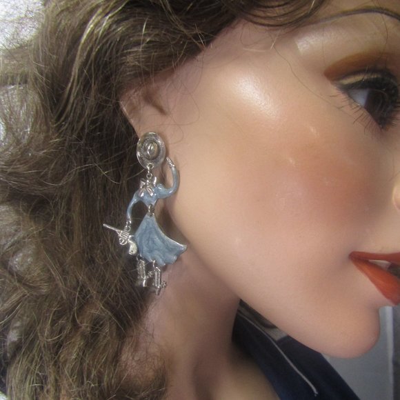 Vintage Don-Lin Articulated Cowgirl Earings - Picture 1 of 8